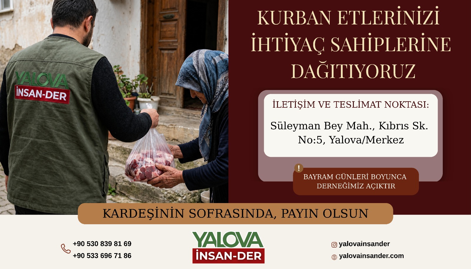 Yalova'da Kurban Etleri İNSANDER ile İhtiyaç Sahiplerine Ulaşıyor